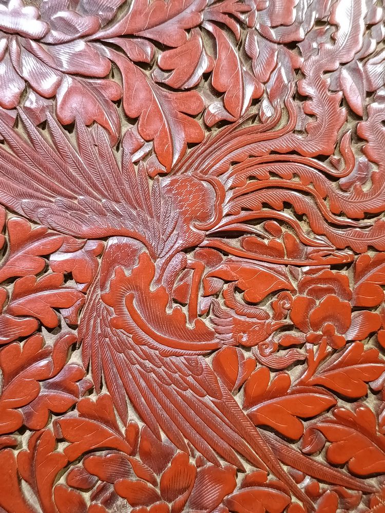 Cinnabar table with phoenix 剔紅鳳凰枱几 - Image 4